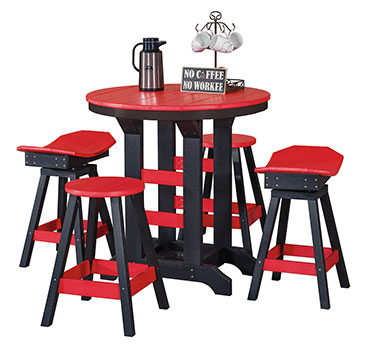 Hoosier Poly 36 Round Table Saddle Bar Stools Red