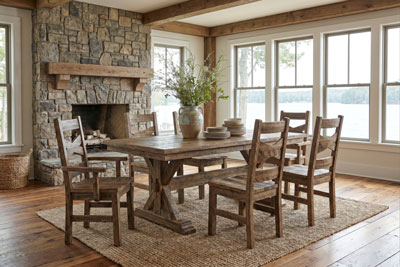 Woodside Woodworks Elkhorn Trestle Table Dining Room Furniture Set