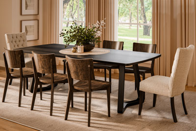 Woodside Woodworks Vandalia Trestle Table Dining Room Furniture Set